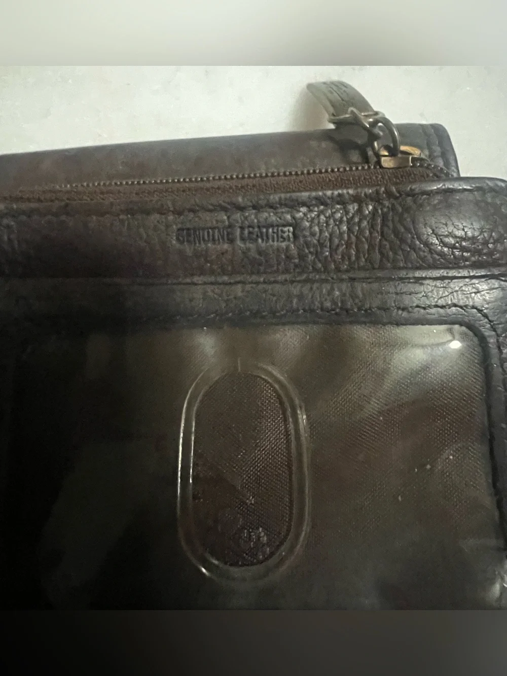 Fossil Genuine Leather Dark Brown Fold Wallet Zipper Coin Purse ID Wallet